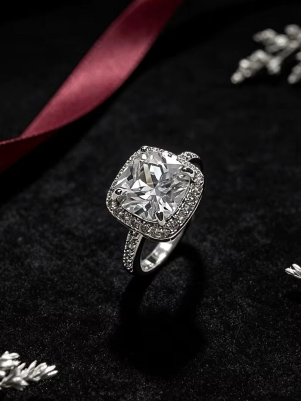 3+Ct Round Cut VVS Lab Dia Halo Engagement Ring